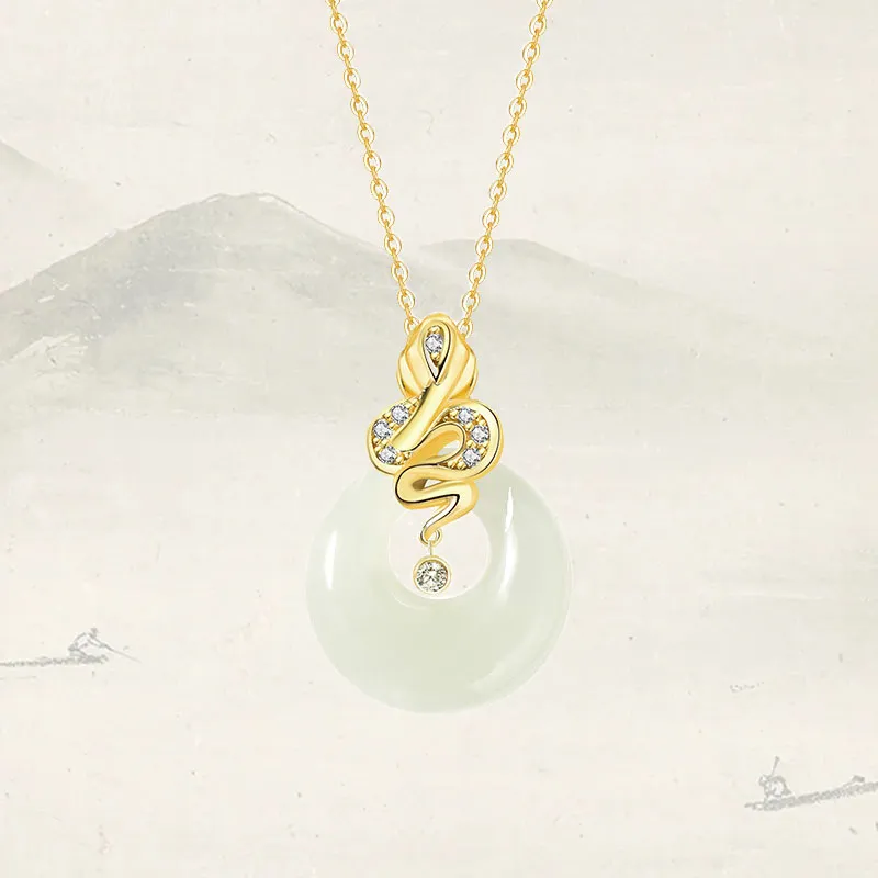 LUXLINE Hetian Jade Silver Necklace White Jade/Pale Greenish White Jade Women's-3