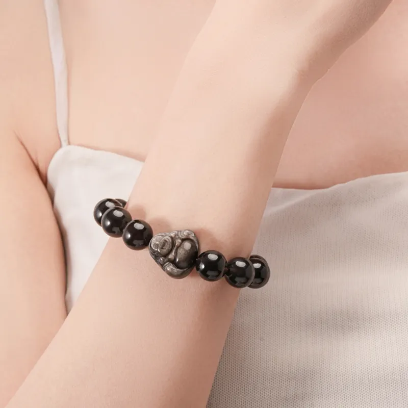 LUXLINE Natural Obsidian Boyfriend Beaded Bracelet Men's-3