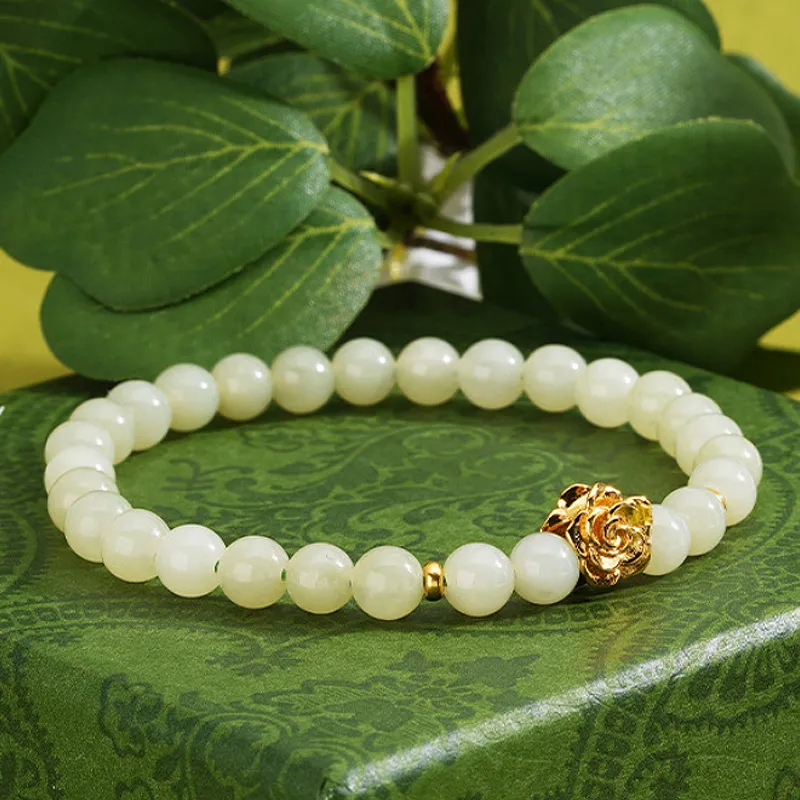 LUXLINE Hetian Jade Bracelets Pale Greenish White Jade Women's-4
