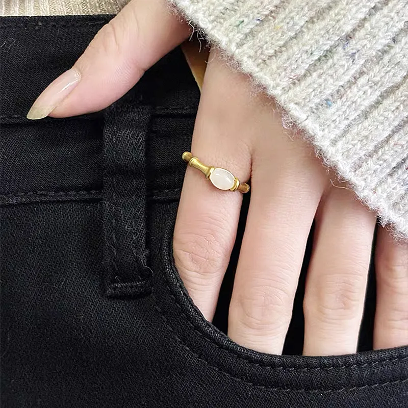 LUXLINE Hetian Jade Rings Pale Greenish White Jade Unisex-3