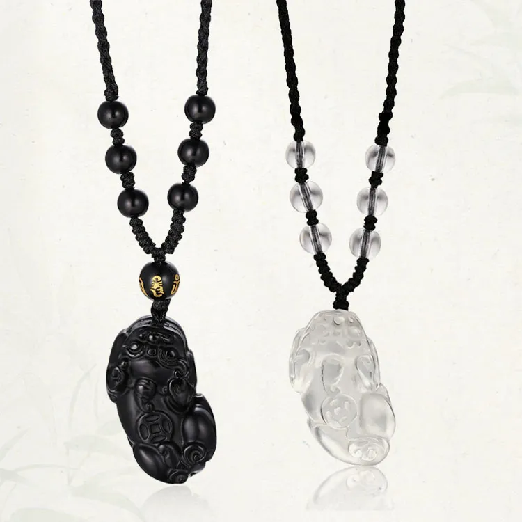 LUXLINE Natural Obsidian Necklaces Unisex-4