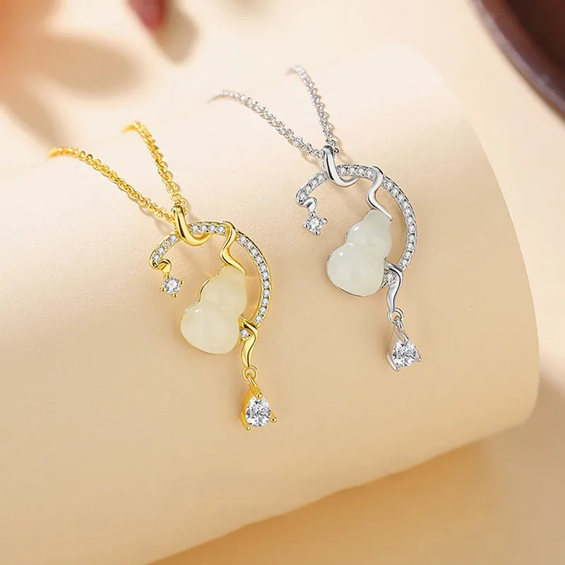 LUXLINE Hetian Jade Necklaces Pale Greenish White Jade Women's-3