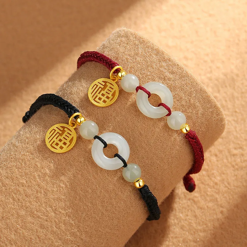 LUXLINE Bracelets Pale Greenish White Jade Unisex-3