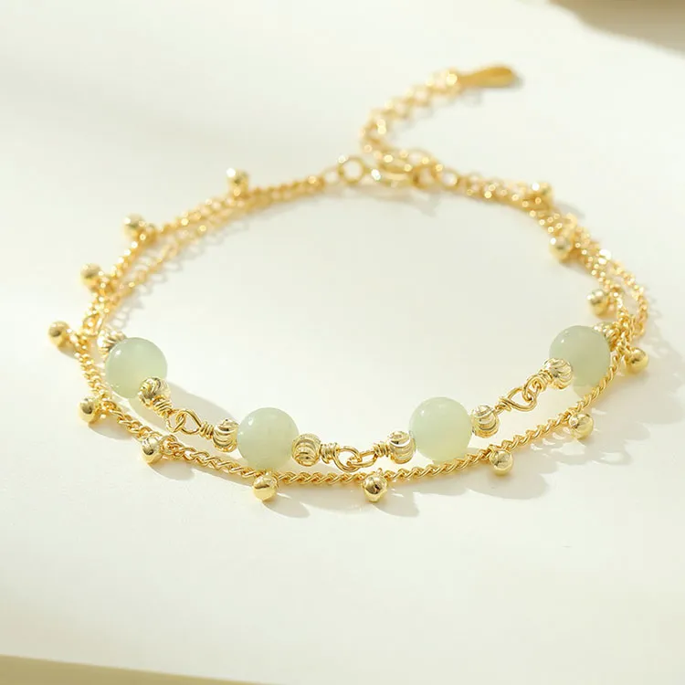 LUXLINE Hetian Jade, Silver Bracelet Pale Greenish White Jade Women's-4