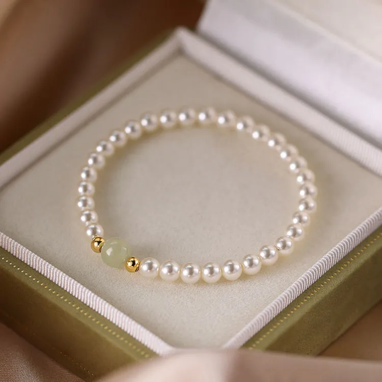 LUXLINE Bracelets Pale Greenish White Jade Women's-4
