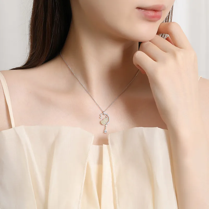 LUXLINE Hetian Jade Necklaces Pale Greenish White Jade Women's-6