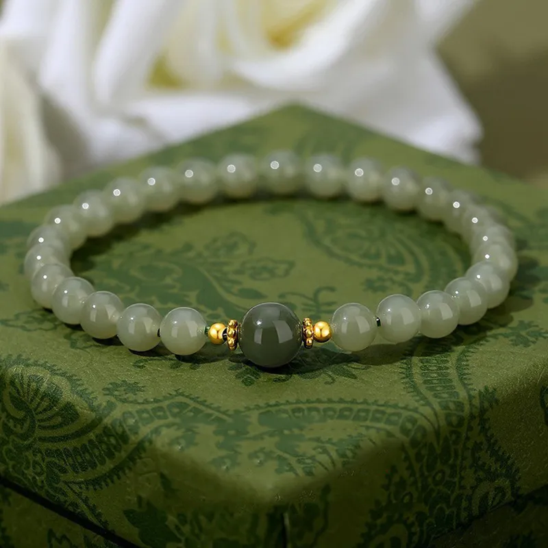 LUXLINE Bracelets Pale Greenish White Jade Women's-5