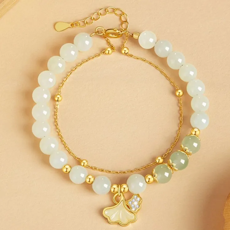 LUXLINE Silver Bracelet Pale Greenish White Jade Women's-3