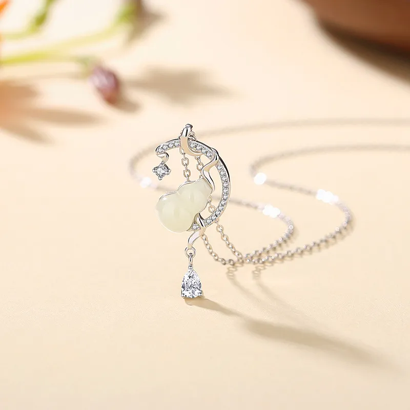 LUXLINE Hetian Jade Necklaces Pale Greenish White Jade Women's-7