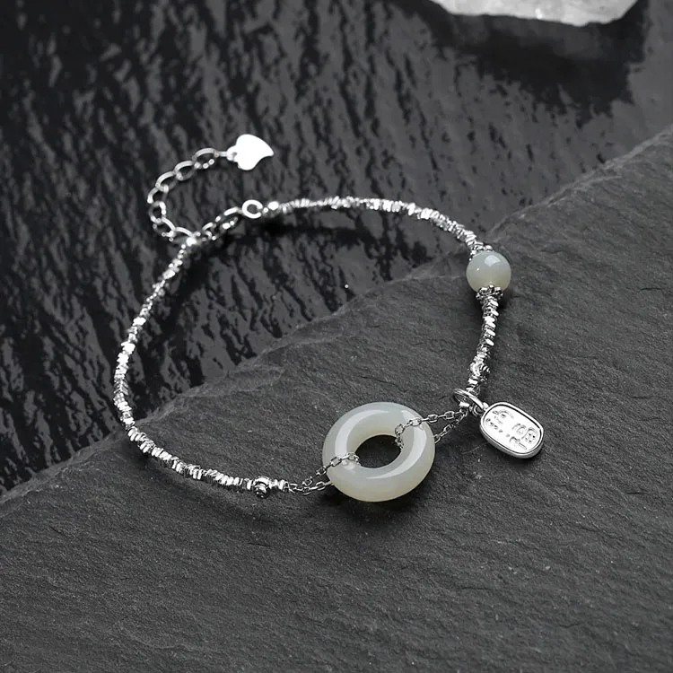 LUXLINE Bracelets Pale Greenish White Jade Women's-3