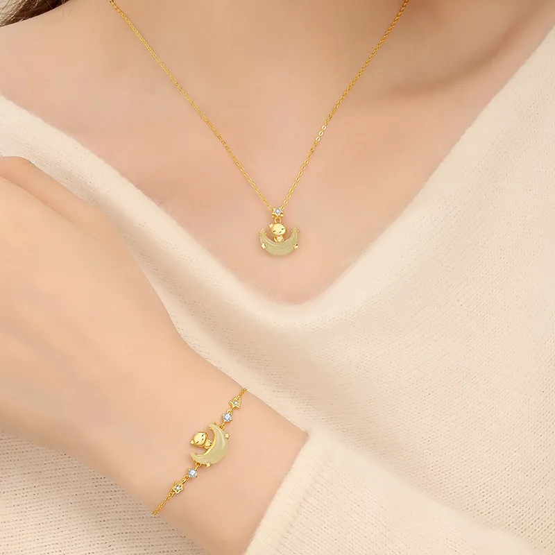 LUXLINE 925 Sterling Silver Necklace White Jade/Pale Greenish White Jade Women's-2