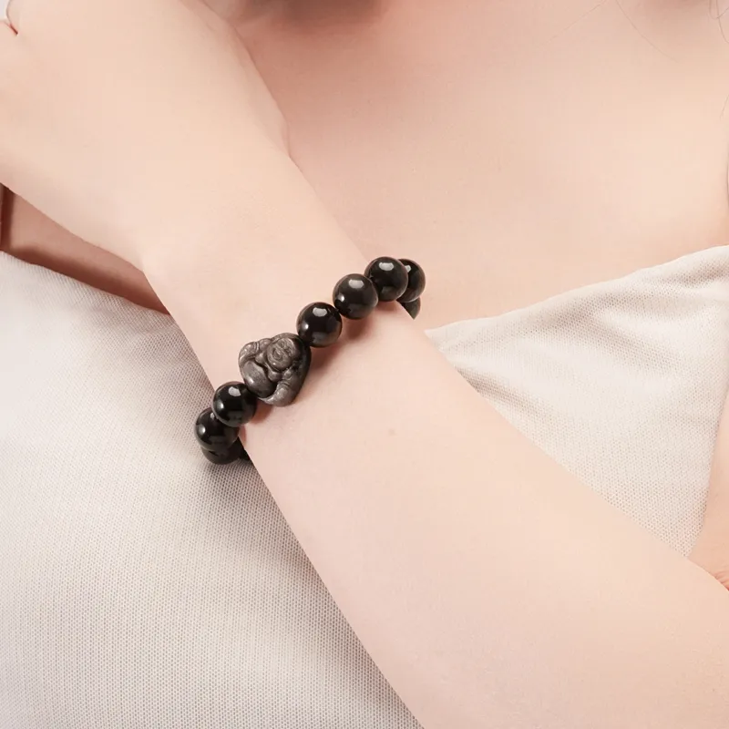 LUXLINE Natural Obsidian Boyfriend Beaded Bracelet Men's-2