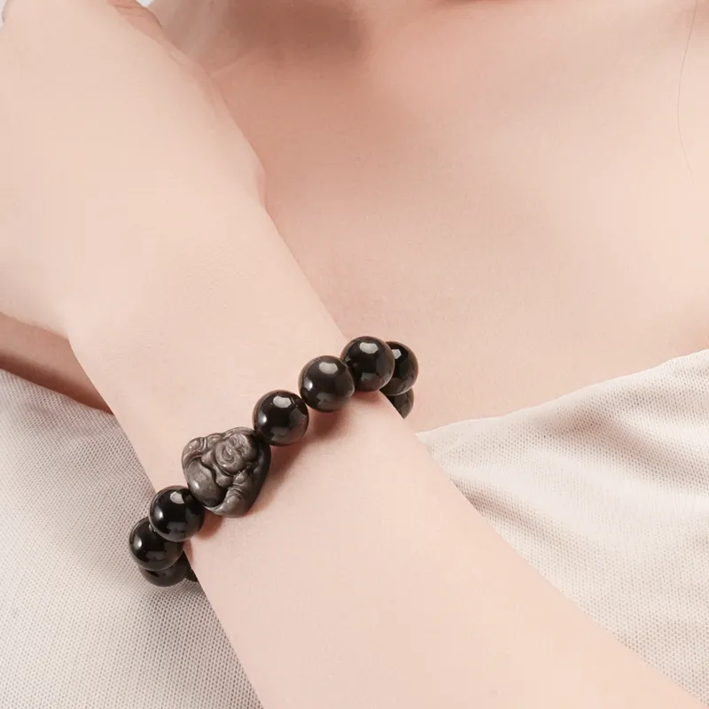 LUXLINE Natural Obsidian Boyfriend Beaded Bracelet Men's-4