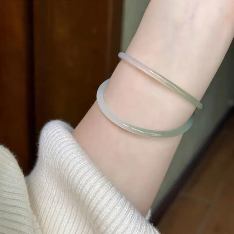 LUXLINE Natural Chalcedony Jade Bangle Authentic Women's-16
