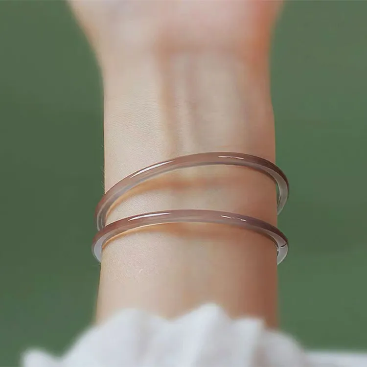 LUXLINE Natural Chalcedony Jade Bangle Authentic Women's-18