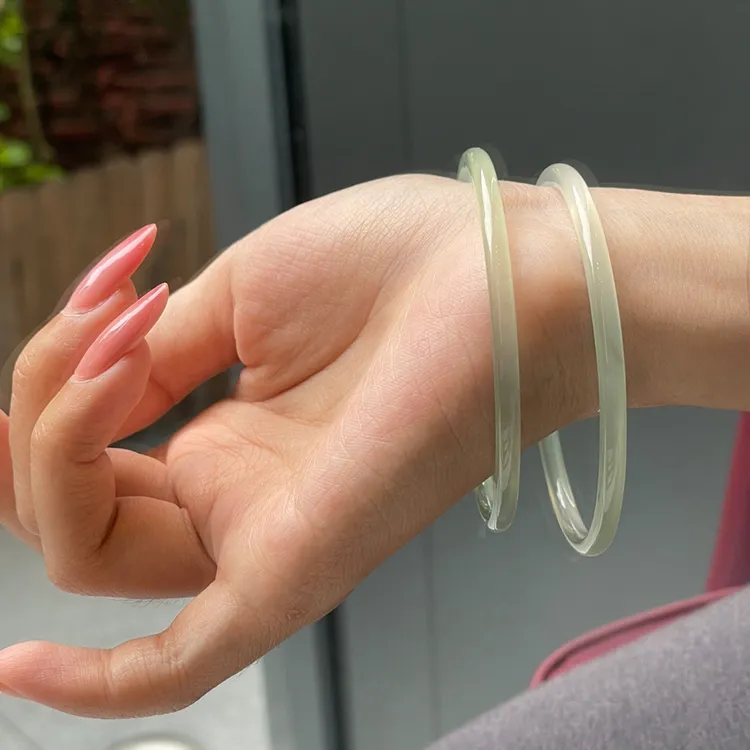 LUXLINE Natural Chalcedony Jade Bangle Authentic Women's-9