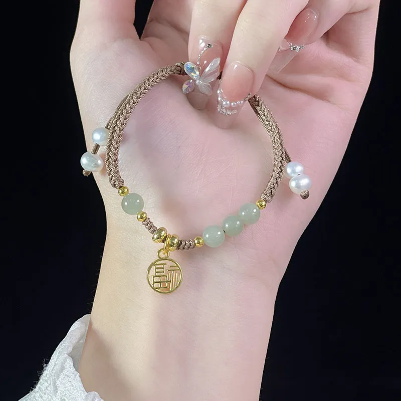 LUXLINE Bracelets Pale Greenish White Jade Women's-4