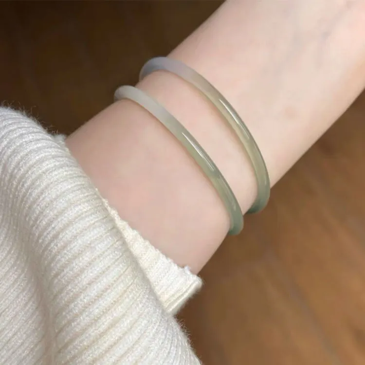 LUXLINE Natural Chalcedony Jade Bangle Authentic Women's-15