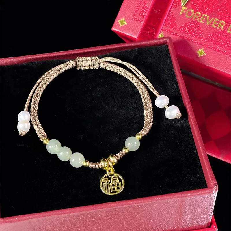 LUXLINE Bracelets Pale Greenish White Jade Women's-6