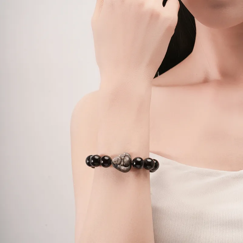 LUXLINE Natural Obsidian Boyfriend Beaded Bracelet Men's-1