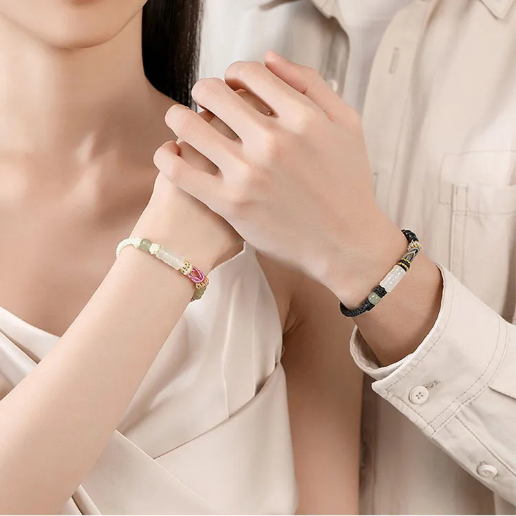 LUXLINE Natural Chalcedony Jade Bracelets Unisex-13