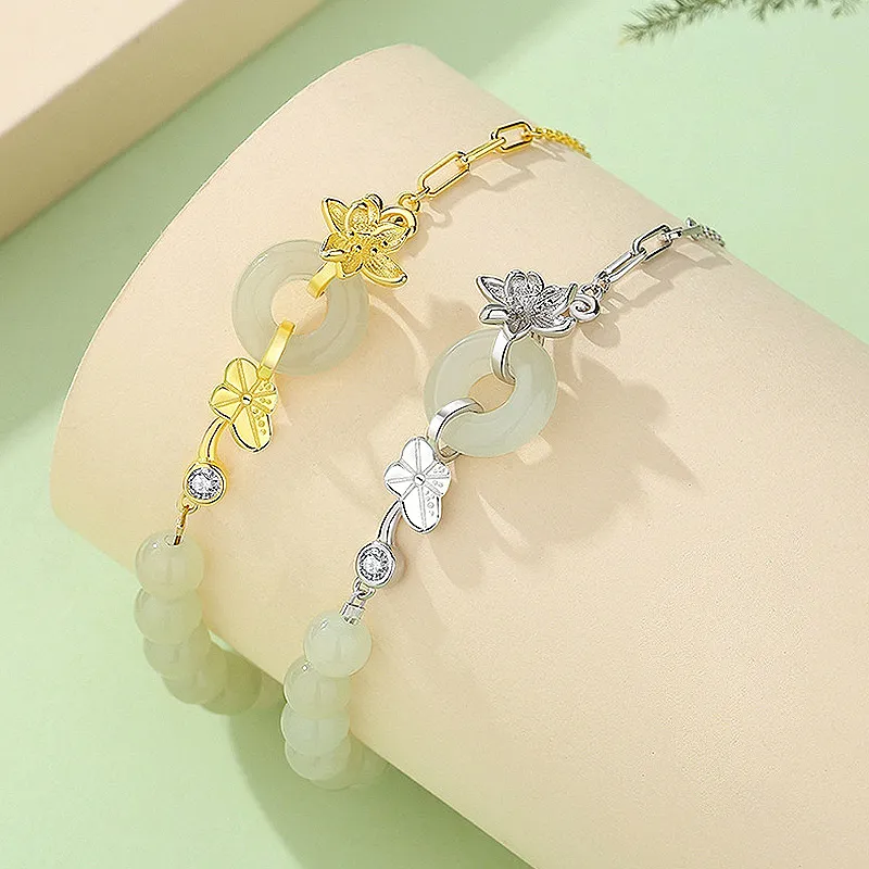 LUXLINE Bracelets Pale Greenish White Jade Women's-4