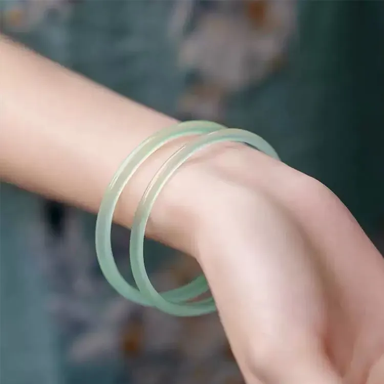 LUXLINE Natural Chalcedony Jade Bangle Authentic Women's-20