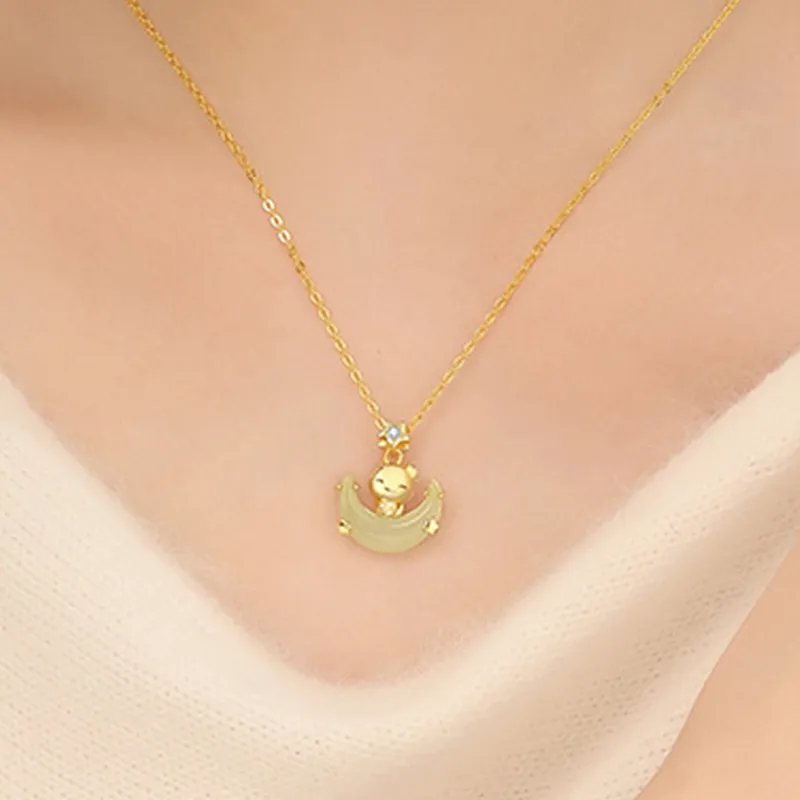 LUXLINE 925 Sterling Silver Necklace White Jade/Pale Greenish White Jade Women's-1