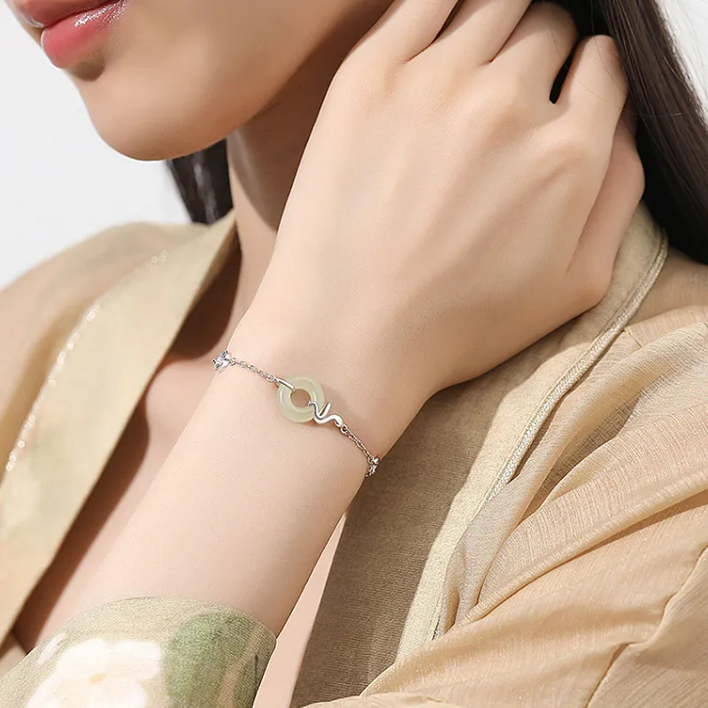LUXLINE Hetian Jade Bracelets Pale Greenish White Jade Women's-2