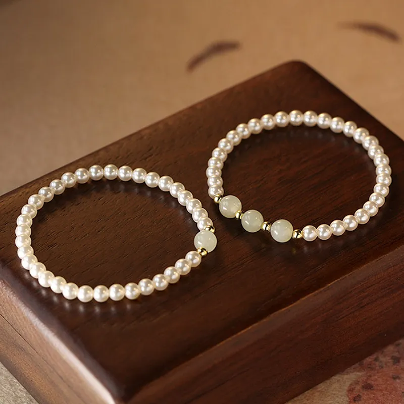 LUXLINE Bracelets Pale Greenish White Jade Women's-7