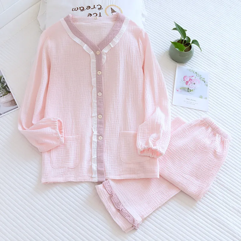Sleep Students Dormitory Home Refreshing Pajama Set Outerwear Ready Fashion Versatile Loose Fit Women's Pink-5