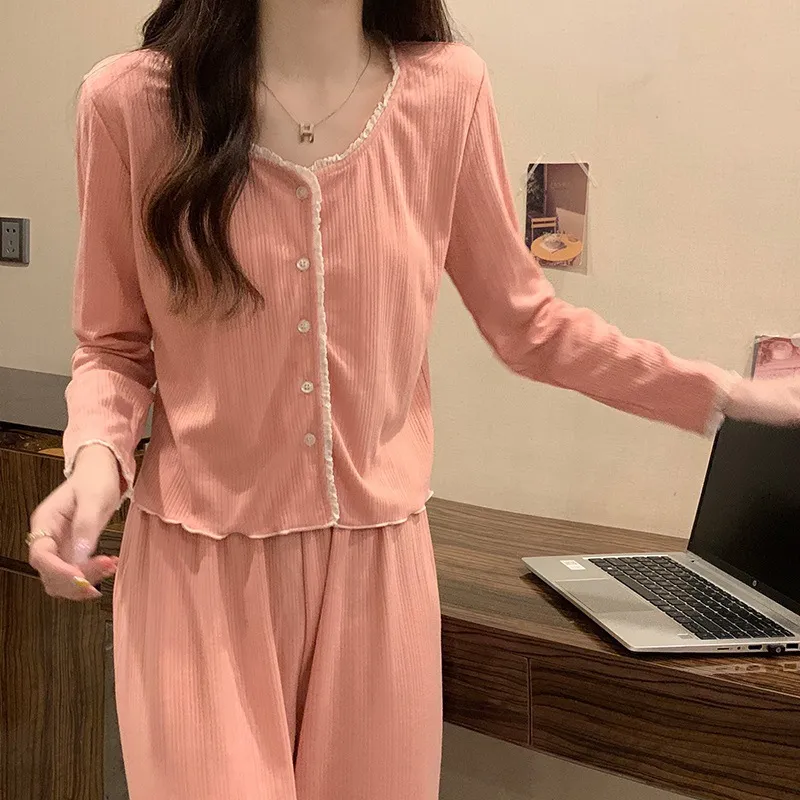 Sleep Students Dormitory Home Outerwear Ready Pajama Set Women's Pink-2