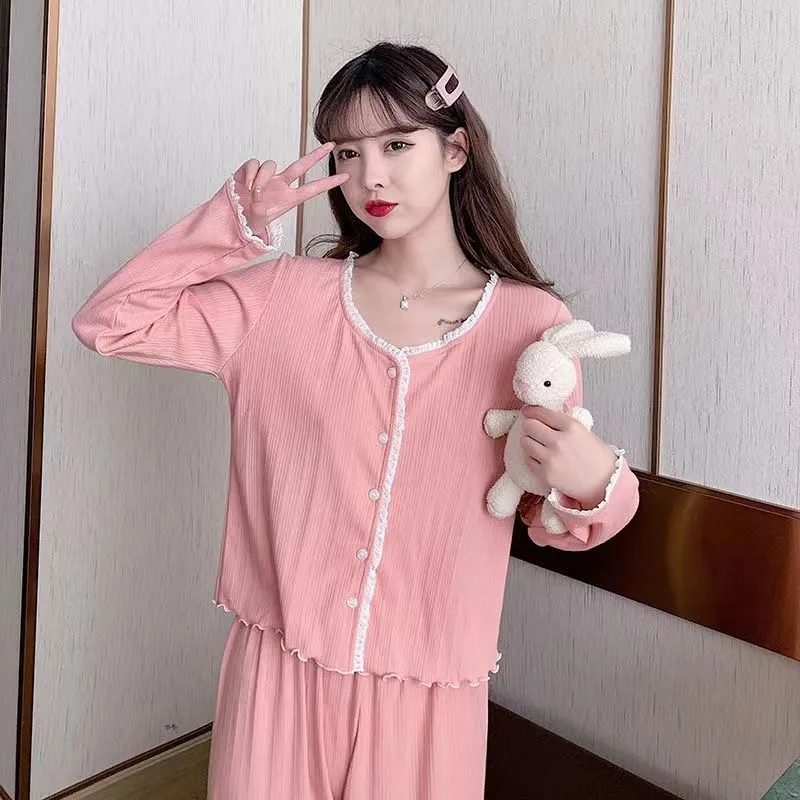 Sleep Students Dormitory Home Outerwear Ready Pajama Set Women's Pink-3