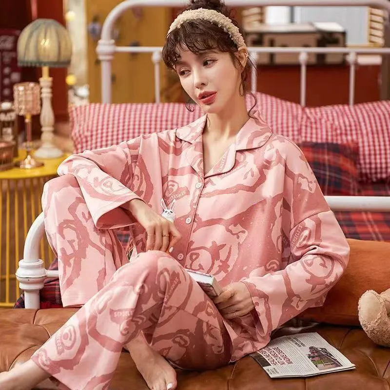 Sleep Students Dormitory Home Outerwear Ready Pajama Set Women's Pink-1