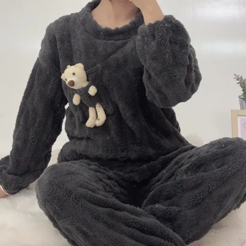 Sleep Students Dormitory Home Outerwear Ready Pajama Set Unisex Dark Gray-2