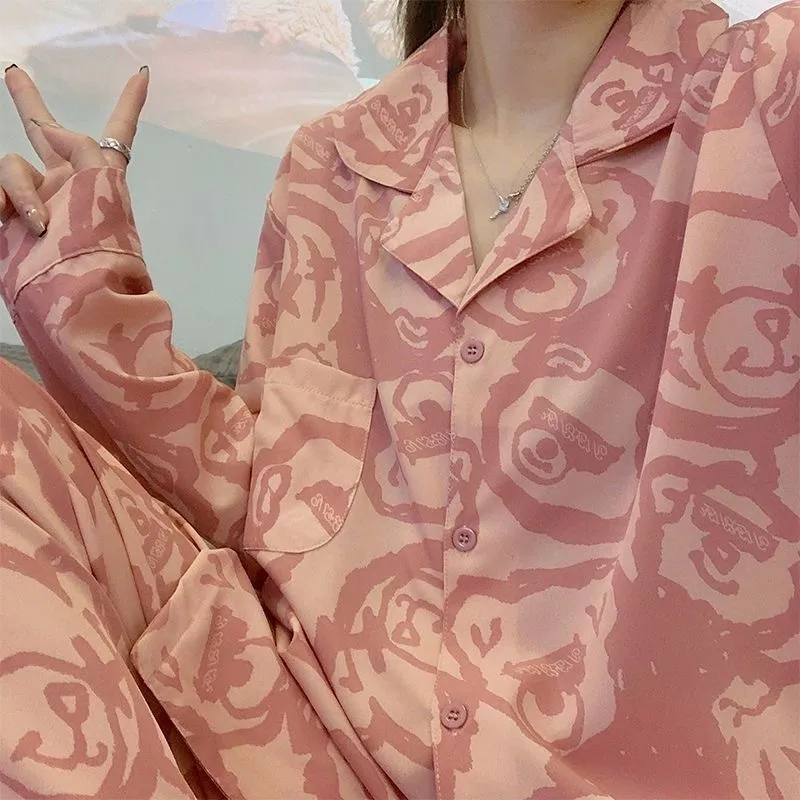 Sleep Students Dormitory Home Outerwear Ready Pajama Set Women's Pink-3