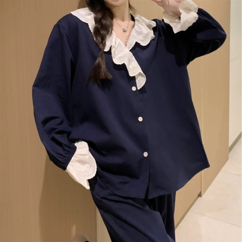 Sleep Students Dormitory Home, Outerwear Ready, Pajama Set Women's Blue-1