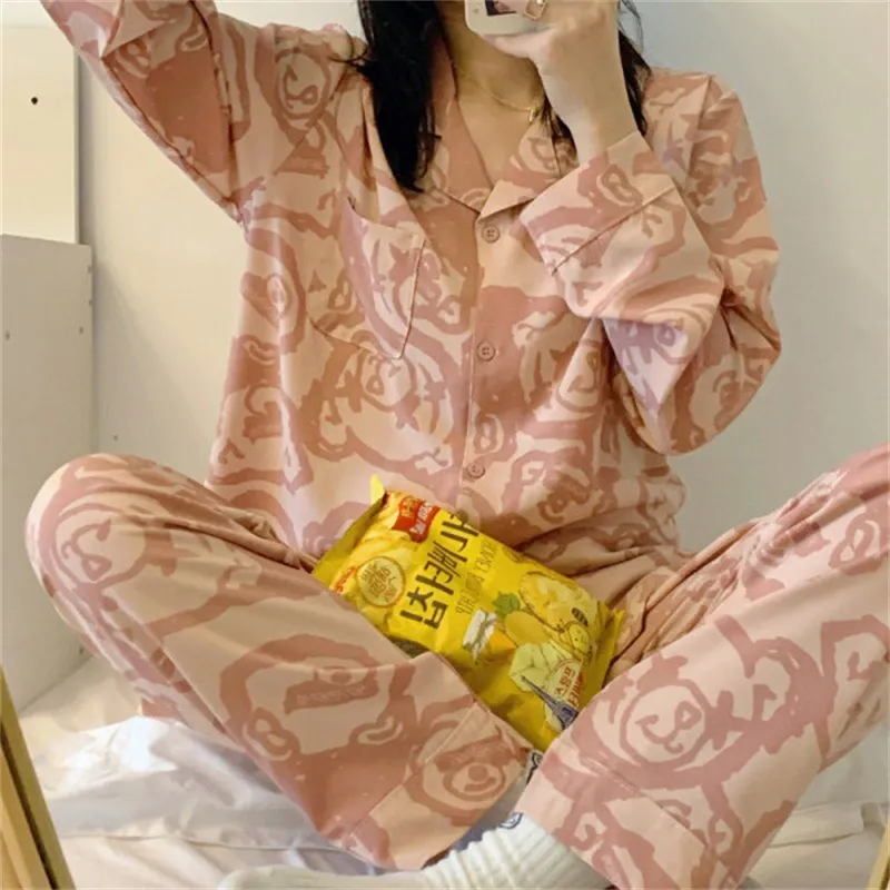 Sleep Students Dormitory Home Outerwear Ready Pajama Set Women's Pink-5