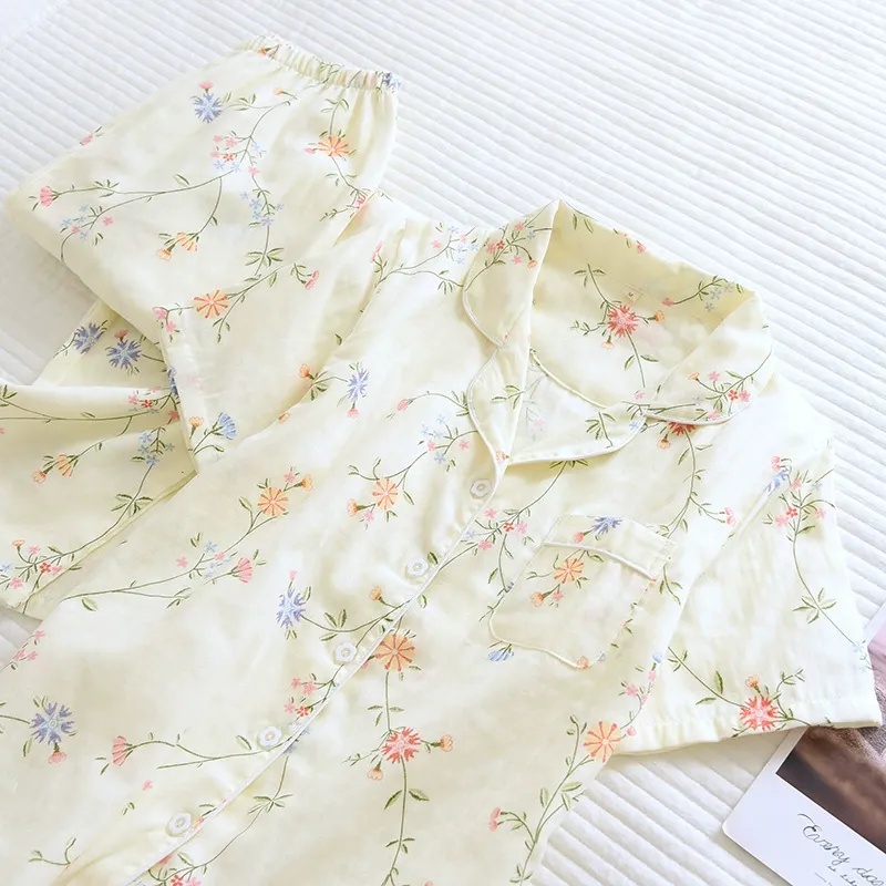 Sleep Pajama Set Women's Light Yellow Flower-2