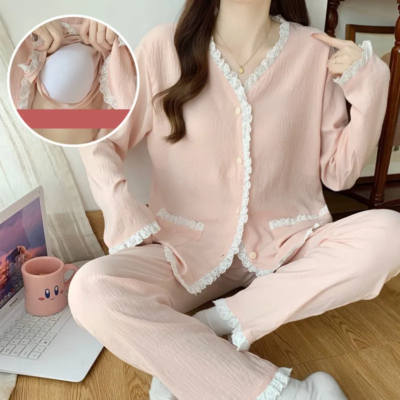 Sleep Students Dormitory Home Outerwear Ready Pajama Set Women's Pink-3