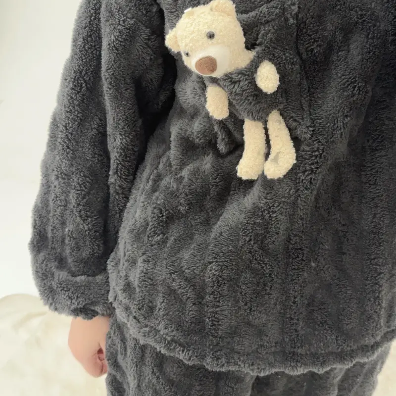 Sleep Students Dormitory Home Outerwear Ready Pajama Set Unisex Dark Gray-6
