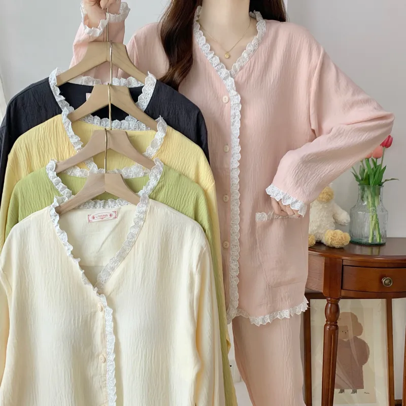 Sleep Students Dormitory Home Outerwear Ready Pajama Set Women's Pink-5