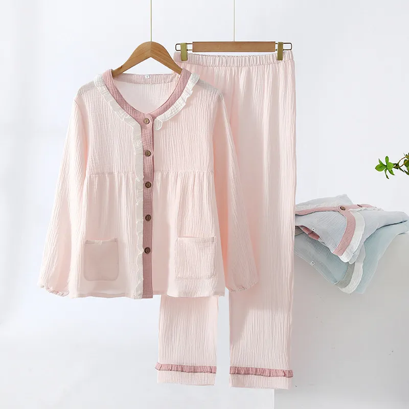 Sleep Students Dormitory Home Refreshing Pajama Set Outerwear Ready Fashion Versatile Loose Fit Women's Pink-1