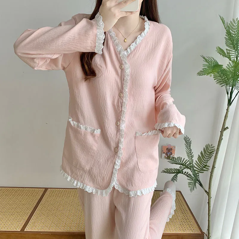 Sleep Students Dormitory Home Outerwear Ready Pajama Set Women's Pink-2