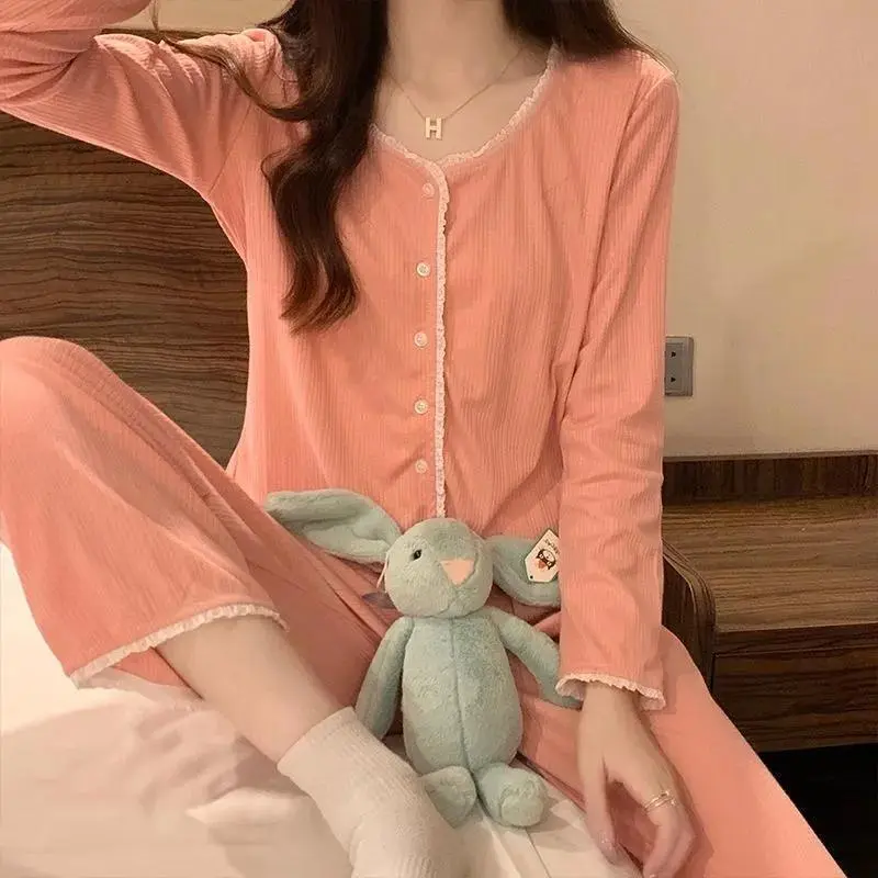 Sleep Students Dormitory Home Outerwear Ready Pajama Set Women's Pink-5