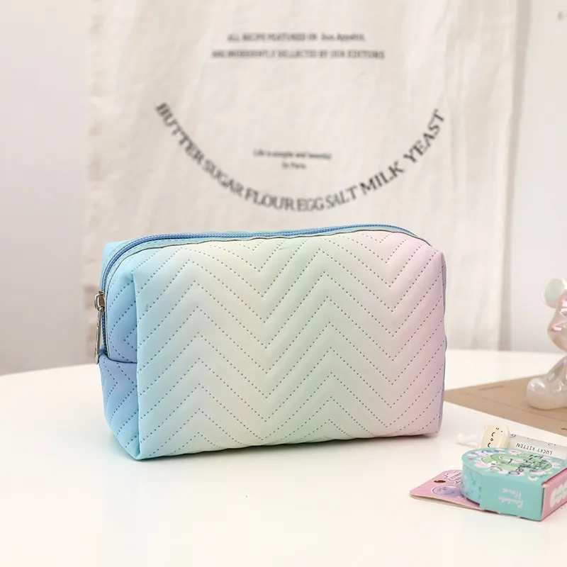 QEEDNS Minimalist Women's PU Leather Gradient Multicolor 3D Effect Makeup Bags-3