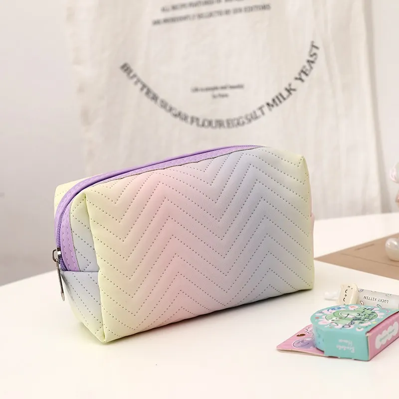 QEEDNS Minimalist Women's PU Leather Gradient Multicolor 3D Effect Makeup Bags-5
