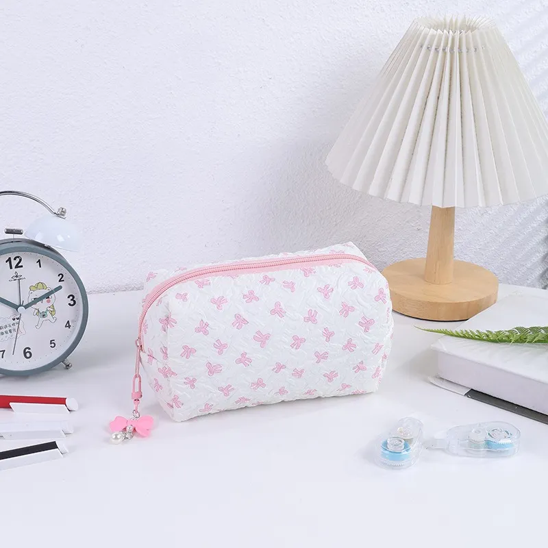 QEEDNS Cute Bowknot Makeup Bags Lightweight Large Capacity-1