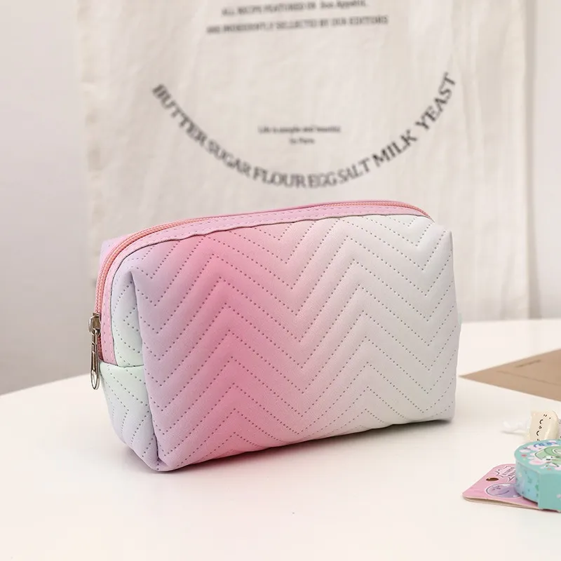 QEEDNS Minimalist Women's PU Leather Gradient Multicolor 3D Effect Makeup Bags-1