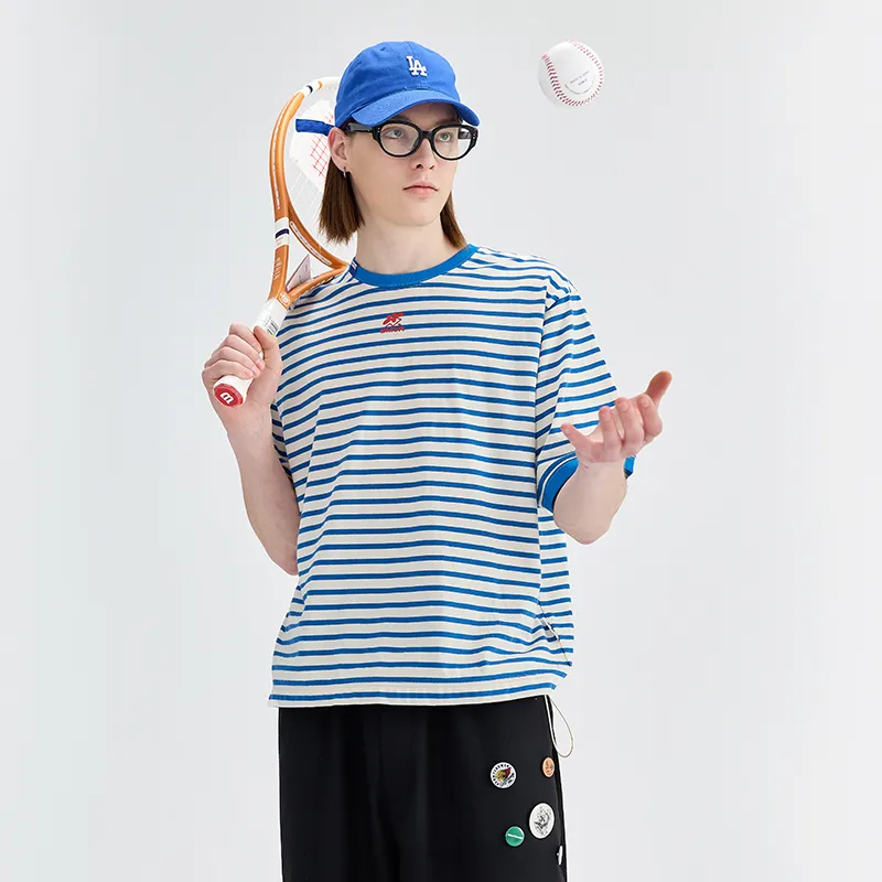 BENMYSHOWER T Shirt Unisex Blue White Stripes-3